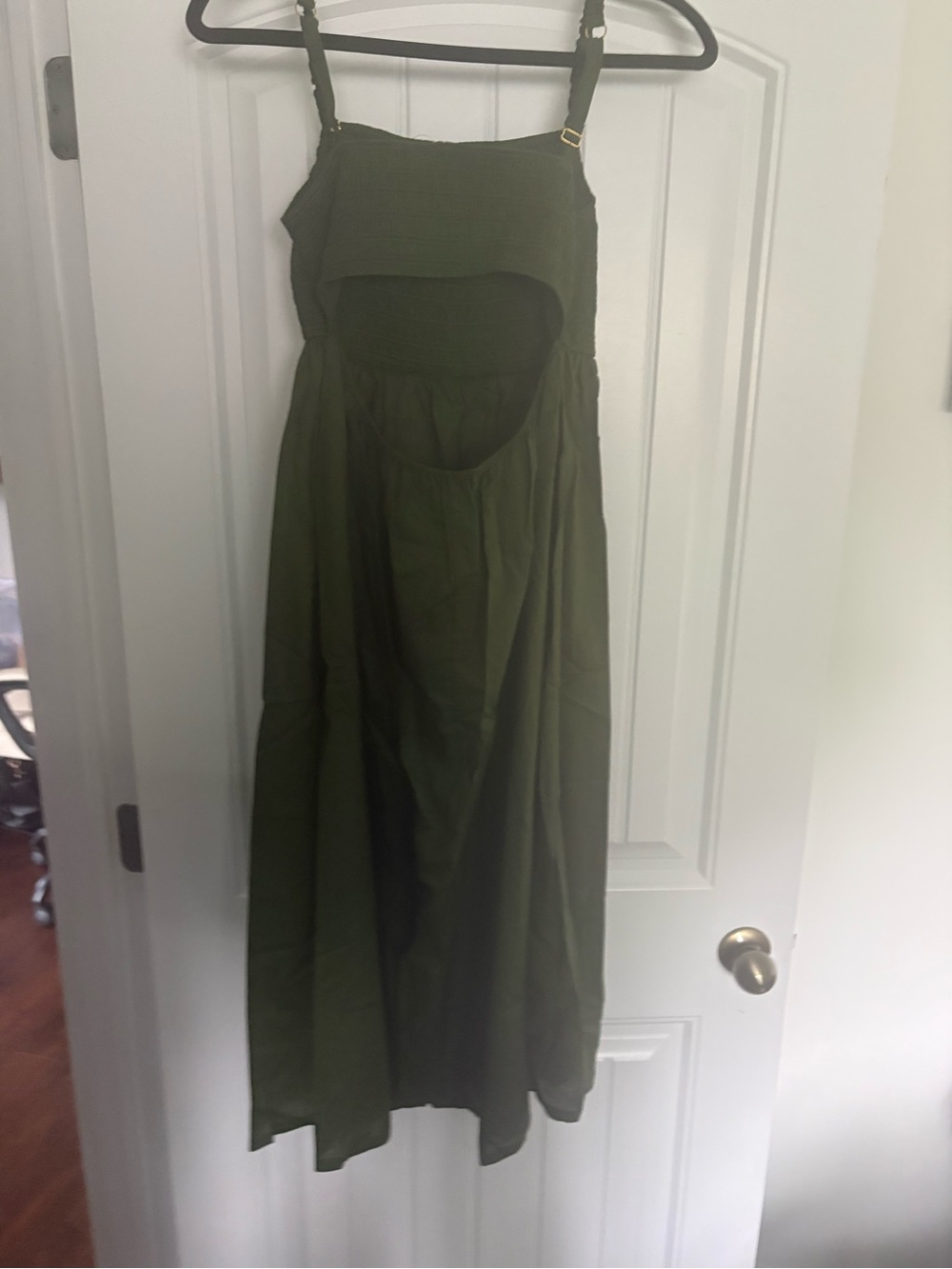 Smocked Tank Midi Sun Dress - Olive Green - Picture 2 of 4